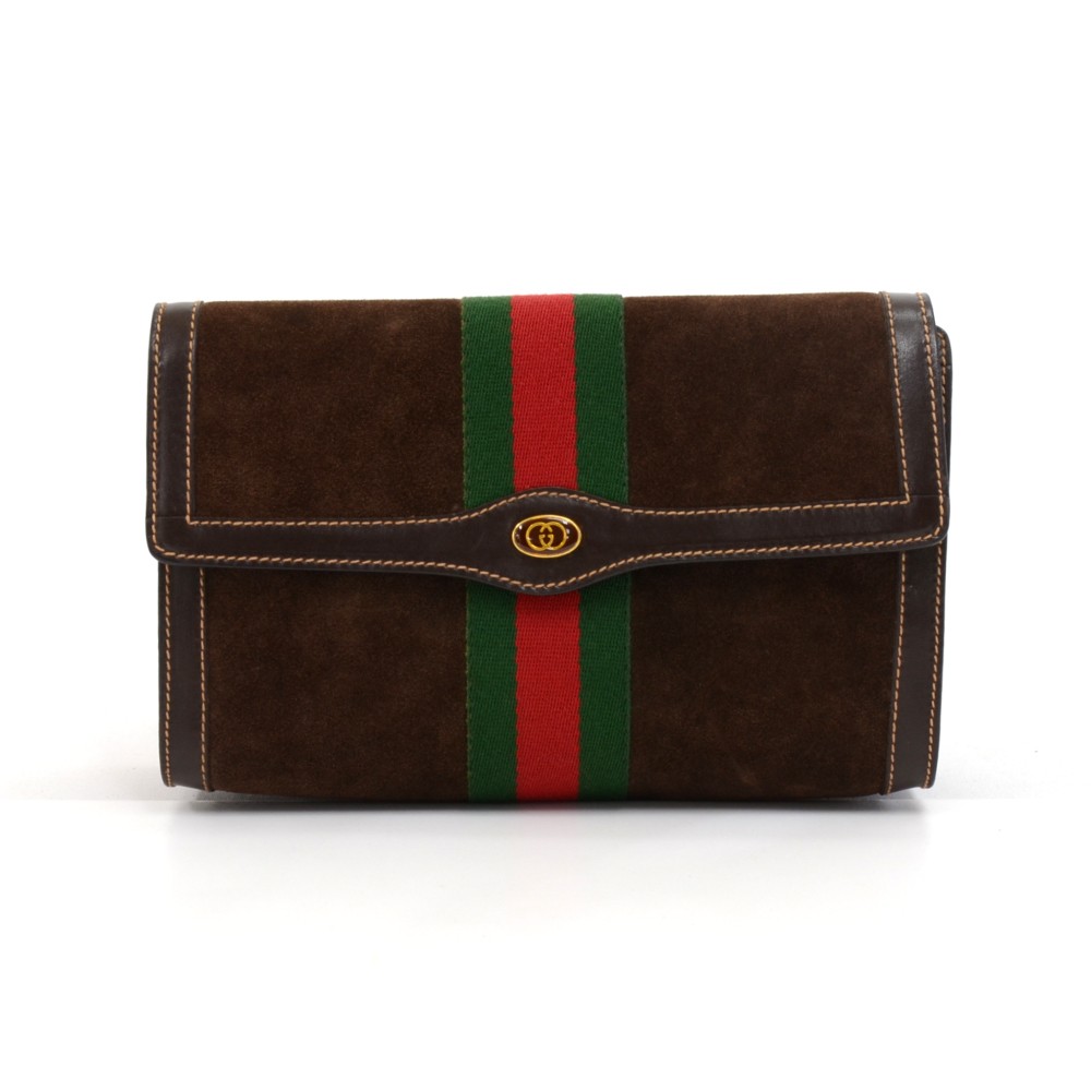 Gucci Vintage Gucci Accessory Collection Brown Suede Leather Clutch
