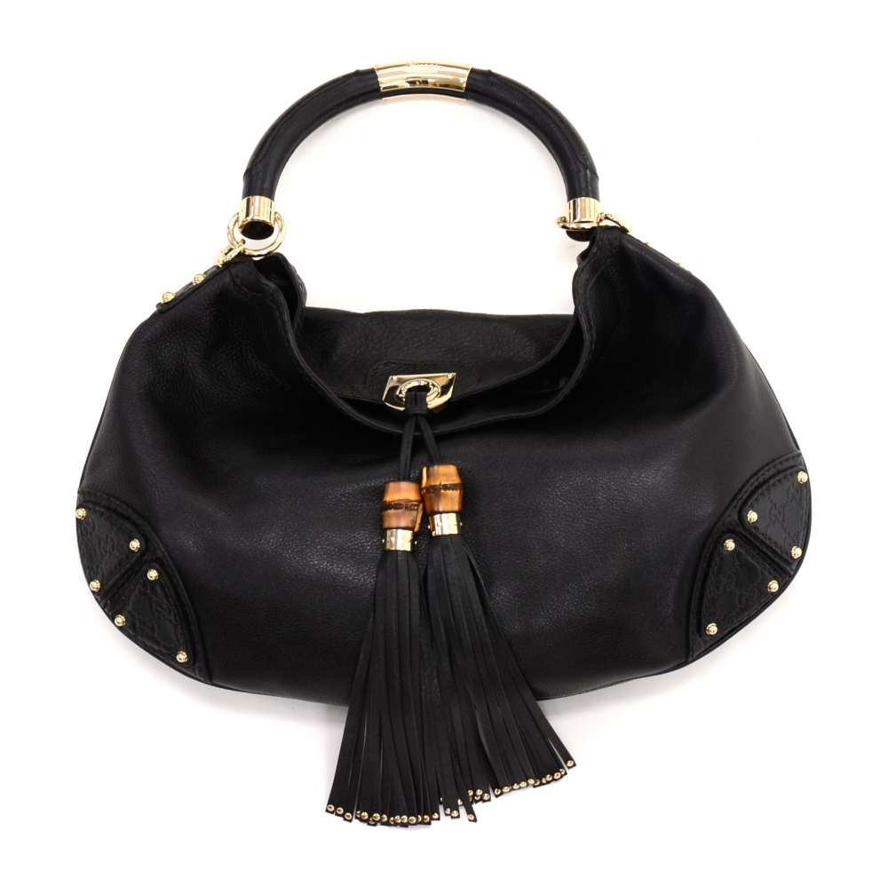 Lot - Gucci vintage Bamboo shoulder bag in black patent leather