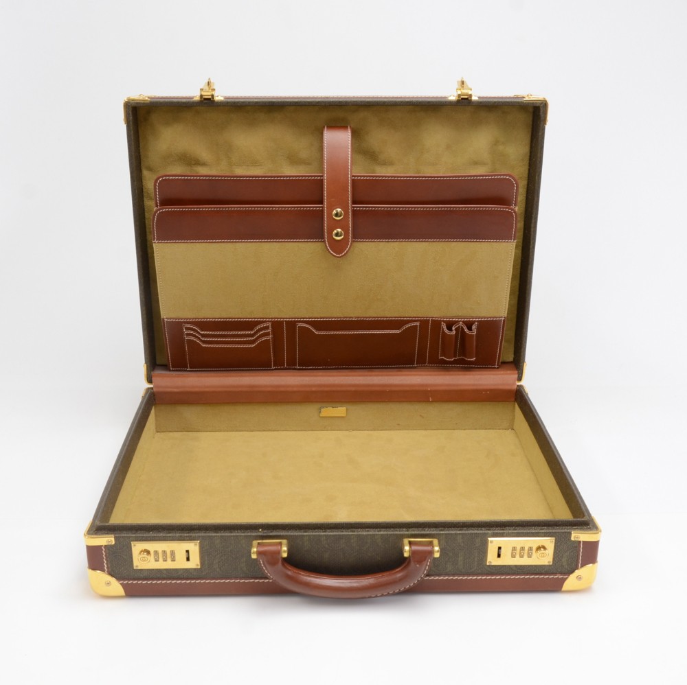 Gucci Vintage GG Brown Briefcase Folder 14x 12 Monogram Soft Bag Laptop
