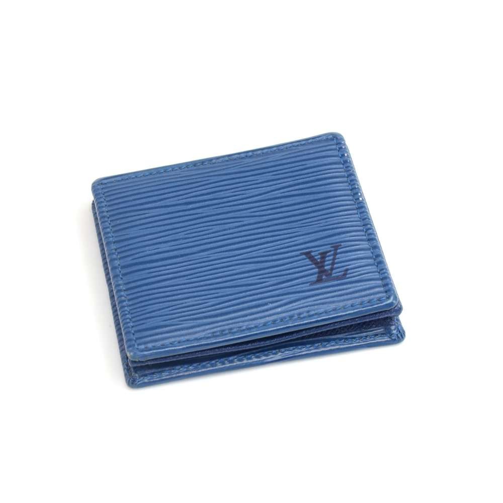 Auth LOUIS VUITTON Trifold Epi Blue Leather Mini Wallet Purse Coin