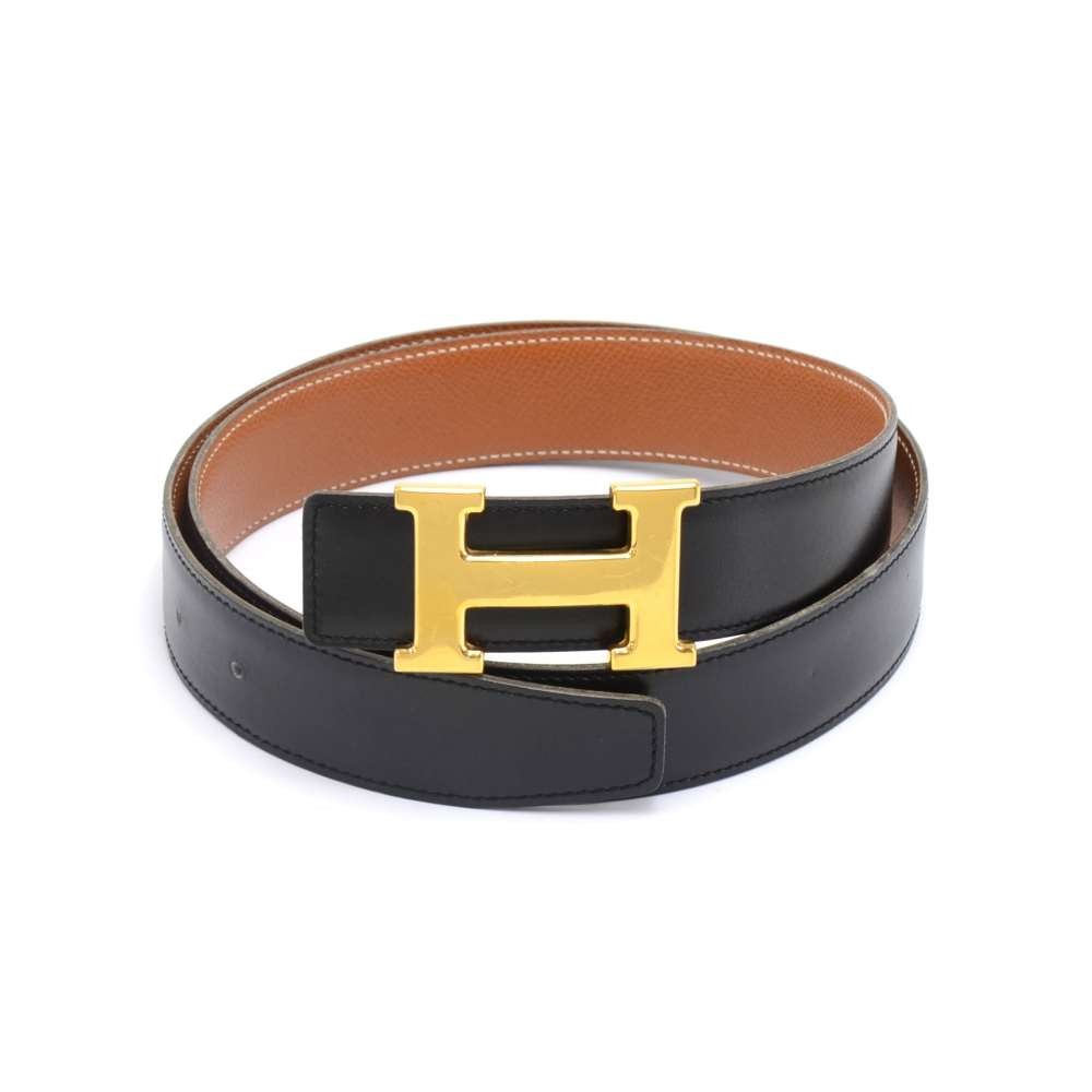 Hermès Hermes Black Leather Constance Belt Golden Metal Pony-style