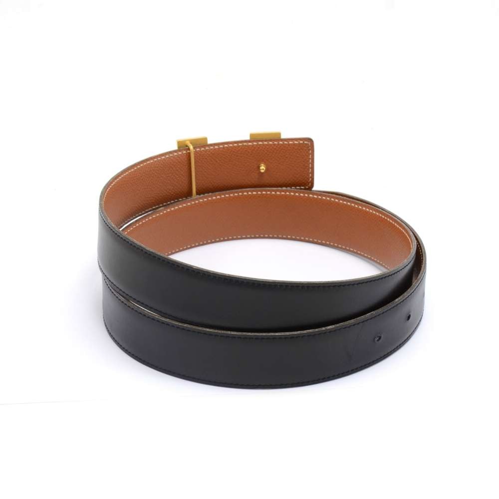 Authentic HERMES Constance Leather Belt Size 75cm 29.5" Black Brown  Box 4749E