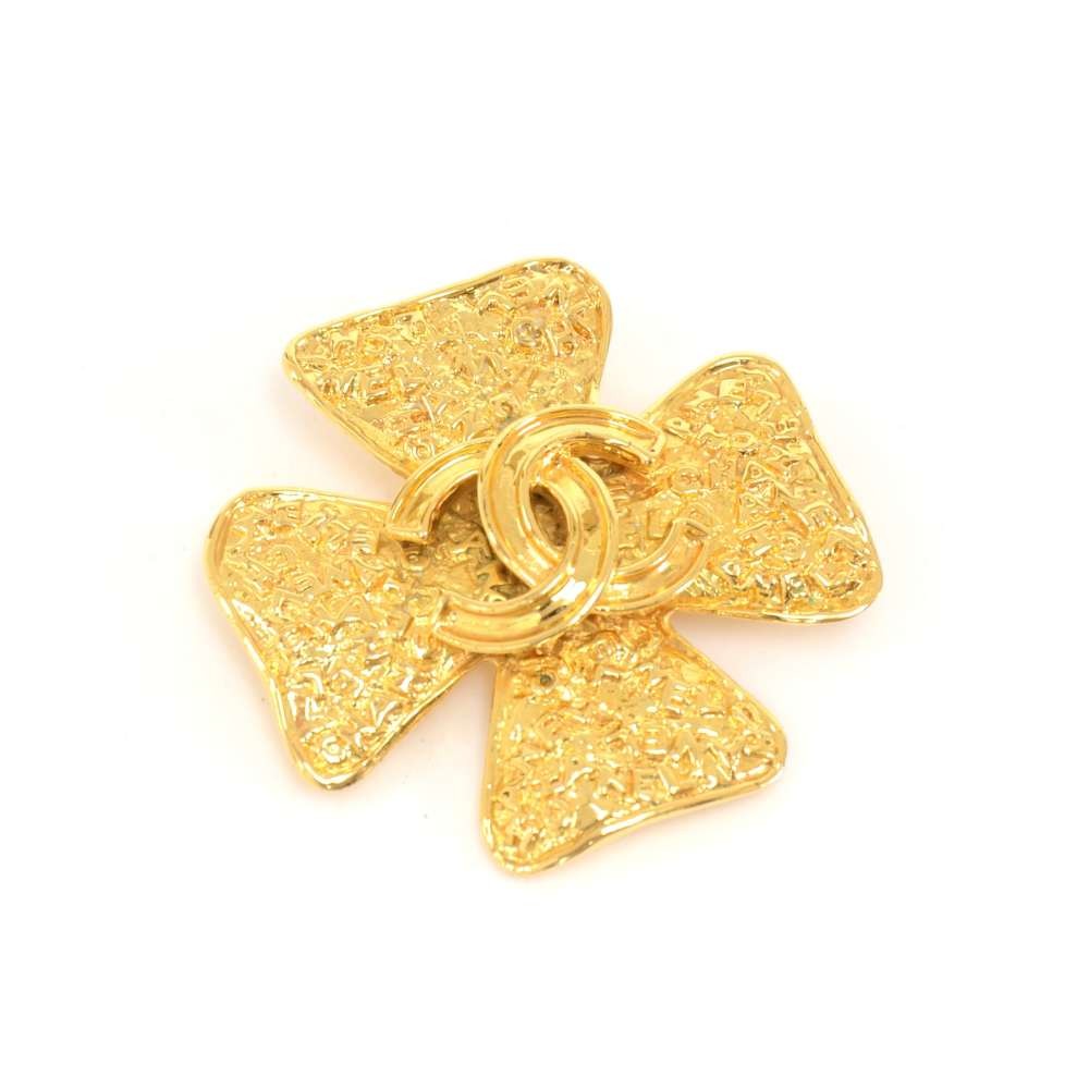 CHANEL Clover Coco Logos Brooch Gold Accessory 96A Vintage 90119047