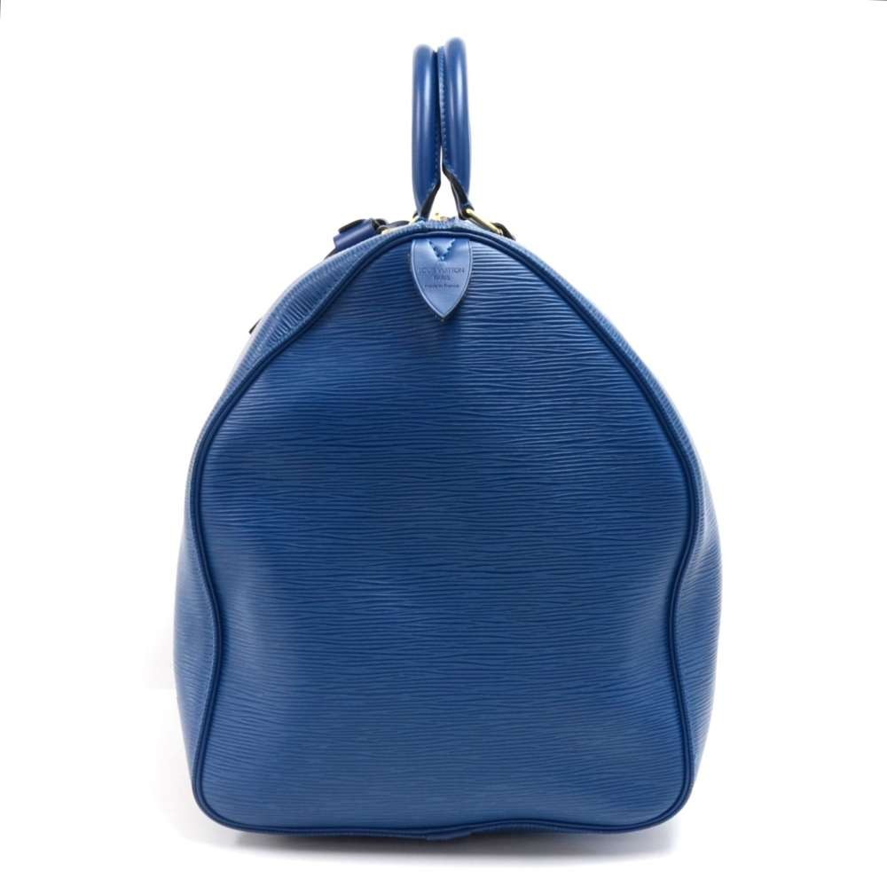 Louis Vuitton Blue Epi Leather Keepall 55 Duffle Bag 113lv48 For Sale at  1stDibs