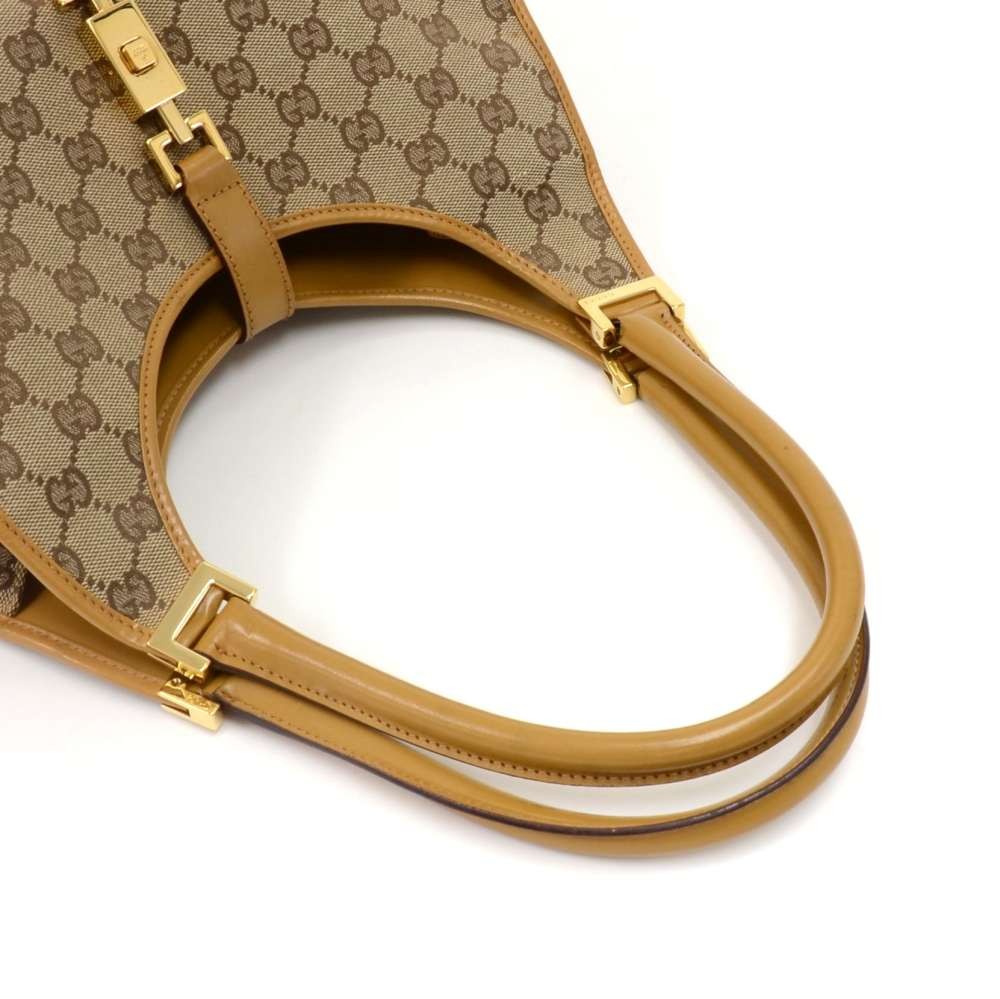 Gucci Gucci Bardot GG Supreme Monogram Canvas & Light Brown Leather ...