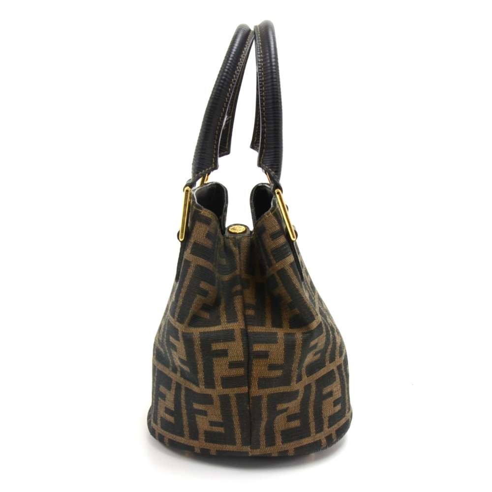 FENDI Vintage Fendi Tobacco Zucca Monogram Canvas Mini Bucket Bag