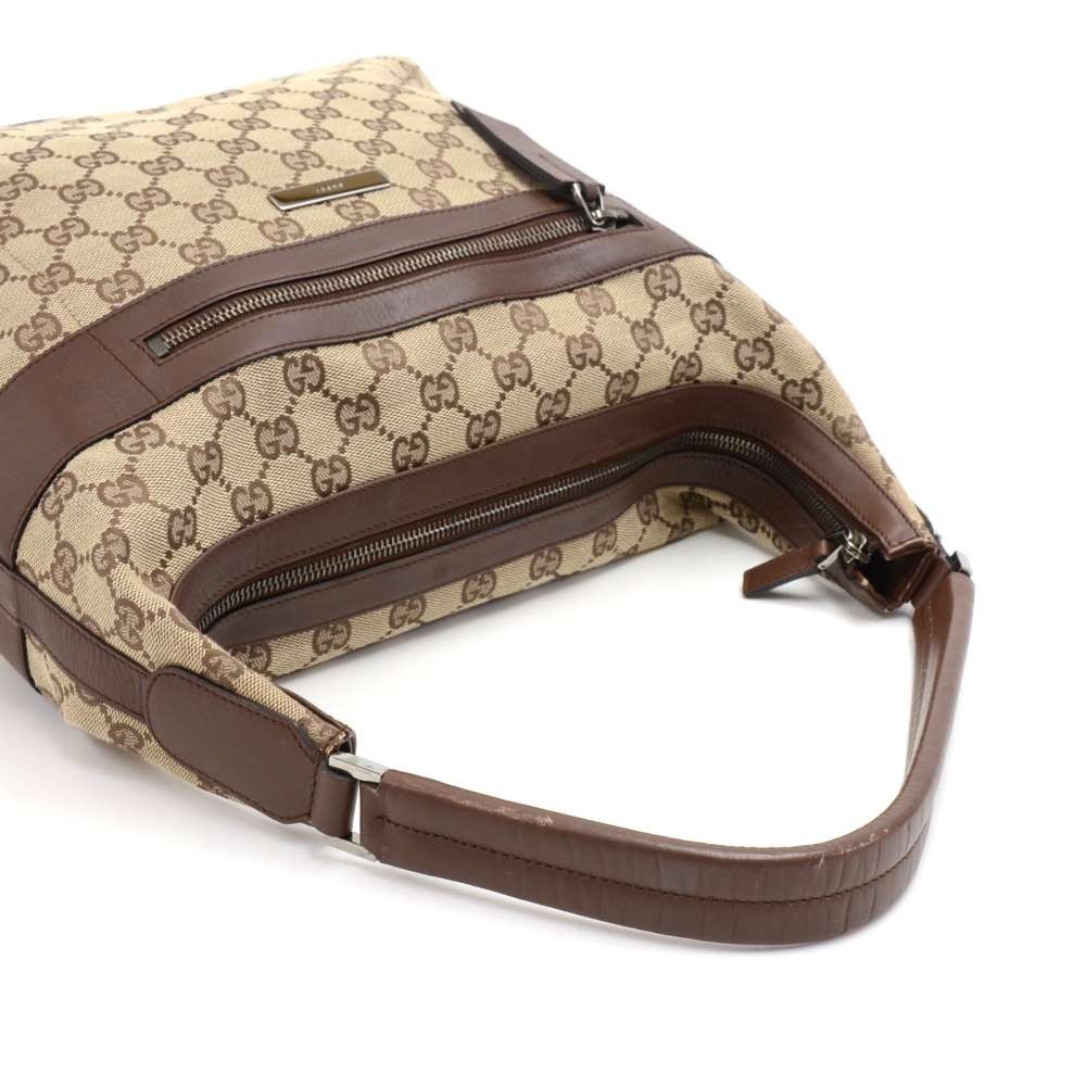 Gucci Gucci GG Beige Monogram Canvas & Brown Leather Front Zipper ...