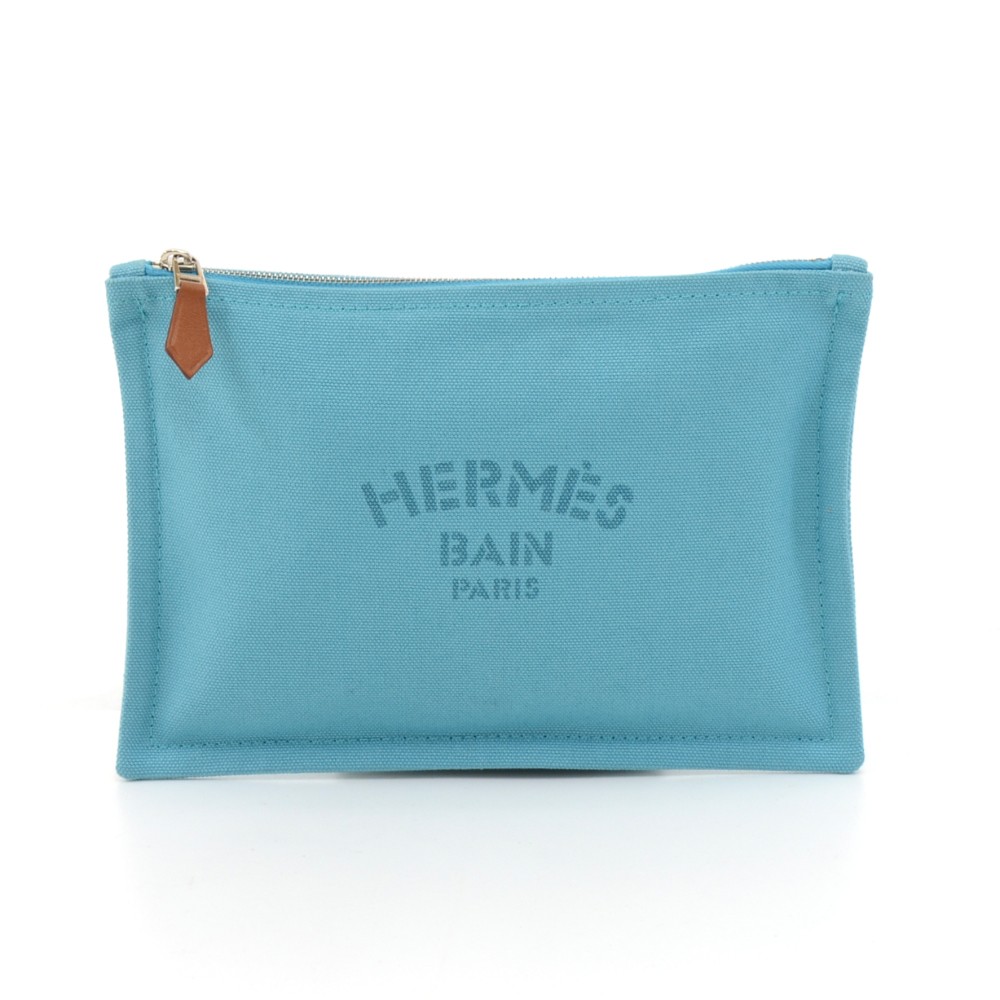 Hermes Hermes Blue Trousse Flat PM Yachting Cotton Canvas Pouch Bag