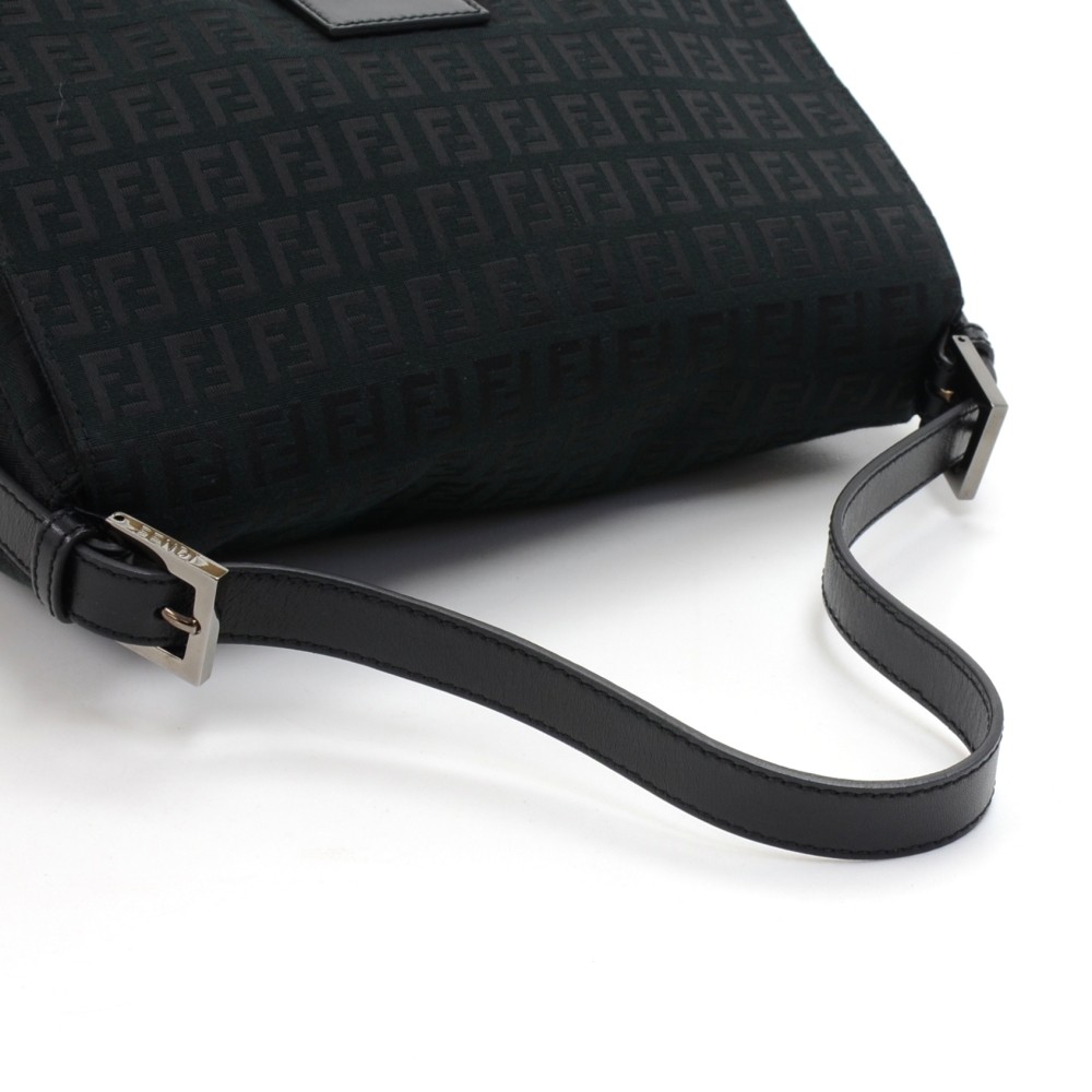 FENDI-Zucchino-Canvas-Leather-Shoulder-Bag-Black-8BR156 – dct