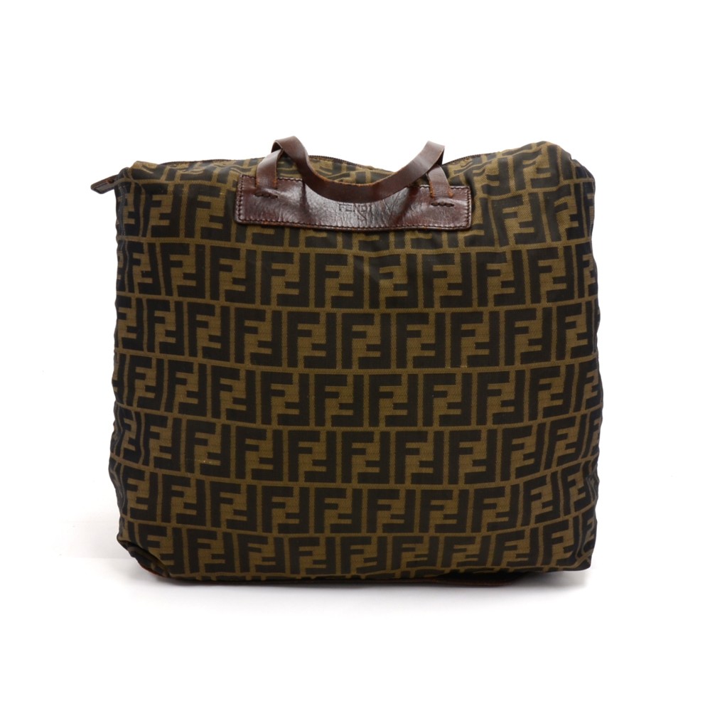 Fendi Brown Zucca Coated Canvas and Leather Roll Tote Fendi