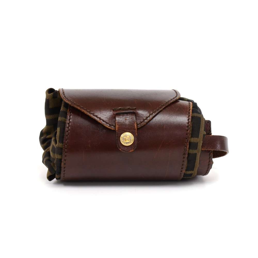FENDI Zucca Nylon Handbag Vanity bag Brown Vintage Old dpzwcc