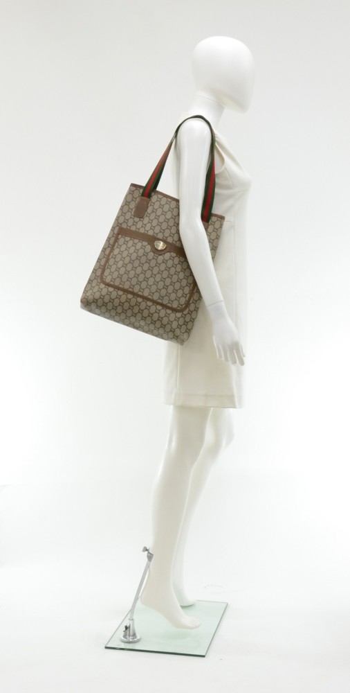Vintage Authentic Gucci Plus Monogram Coated Canvas + Leather Crossbody Bag  Logo