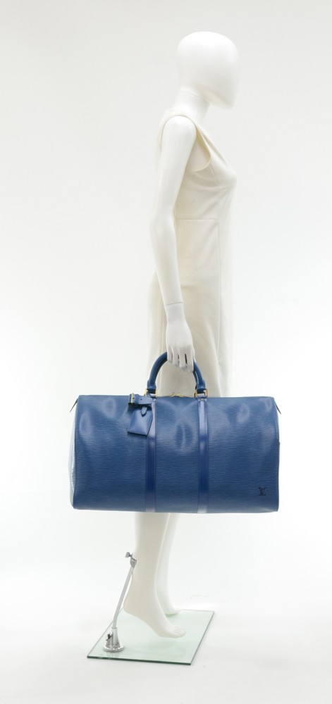 Vintage Louis Vuitton Keepall 45 Blue Epi Leather Duffle Travel Bag For  Sale at 1stDibs