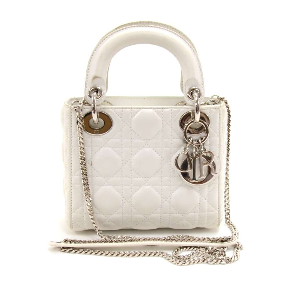 Christian Dior White 2021 Mini Cannage Lady Bag