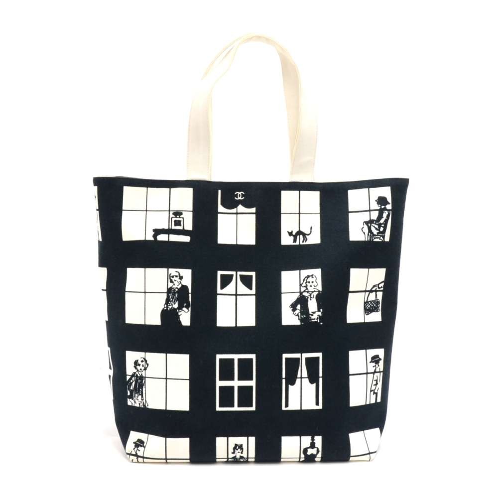 Chanel Chanel Coco Window Black  White Canvas Tote Bag