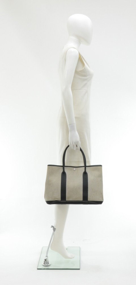 HERMES-Canvas-Leather-Garden-Party-PM-Tote-Bag-G-Stamp-Gray – dct