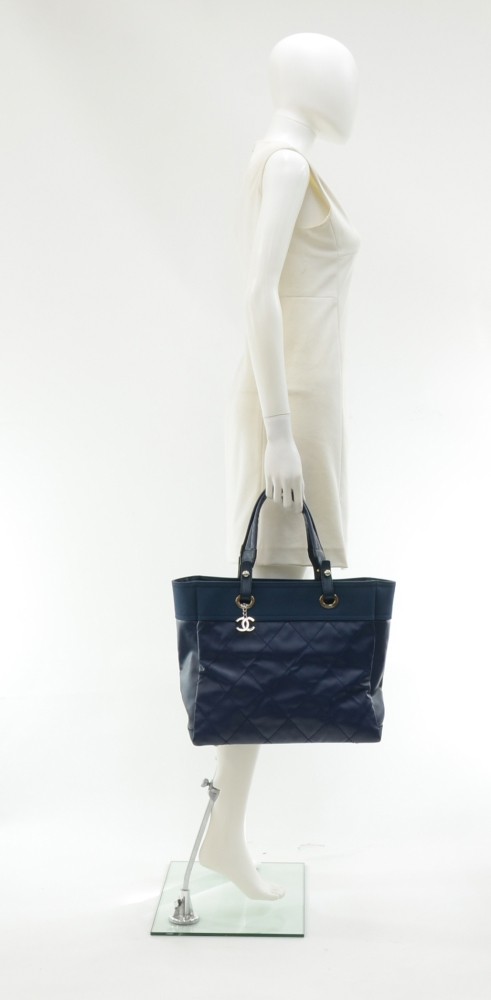 Chanel Chanel Paris Biarritz MM Blue Coated Canvas x Leather Tote Bag ...