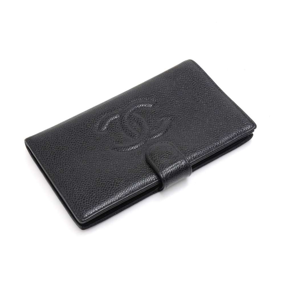 CHANEL, Bags, Cc Logo Black Caviar Leather Flap Wallet Used