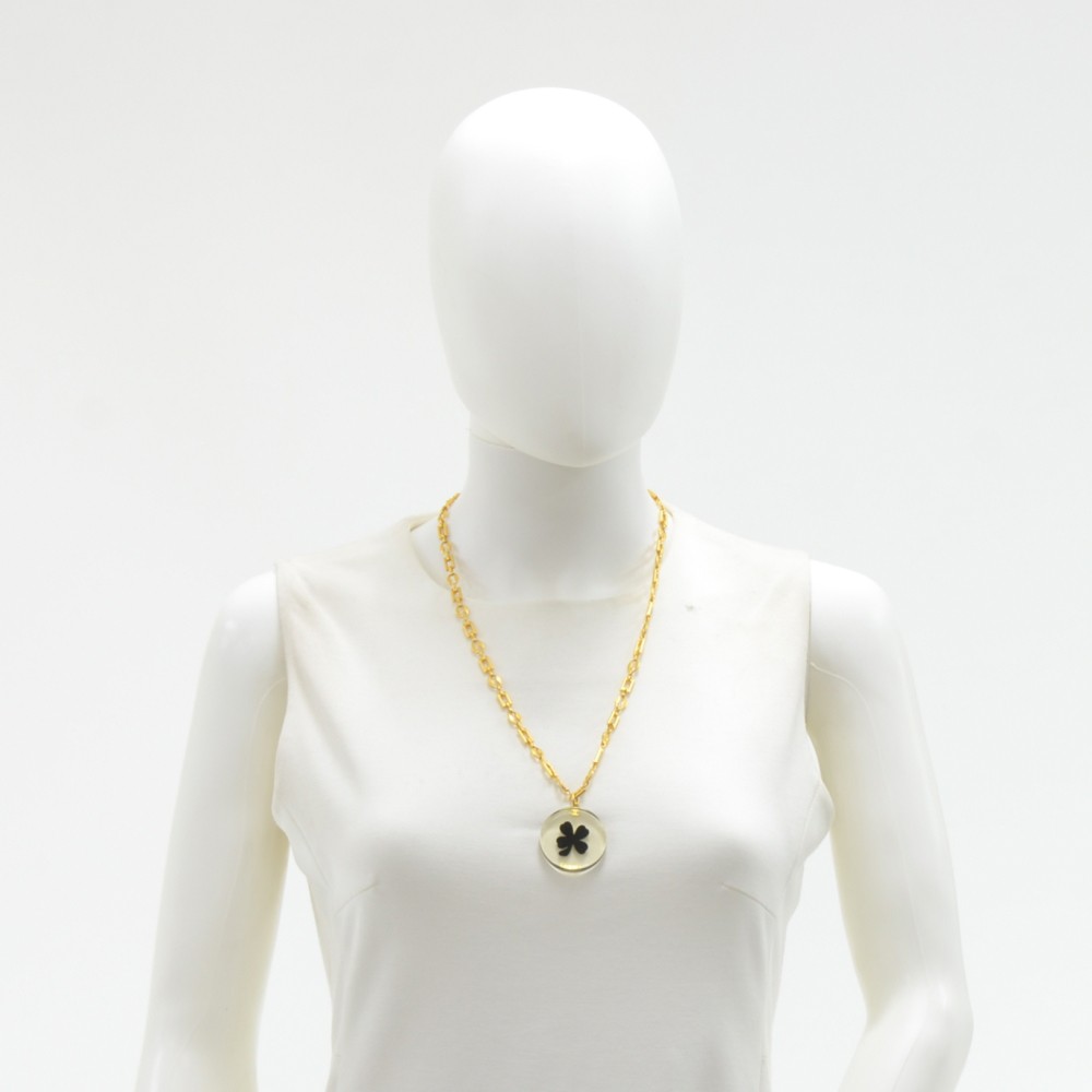 Chanel CC Clover Flap Bag Pendant Necklace Metal with Enamel Black 1478981