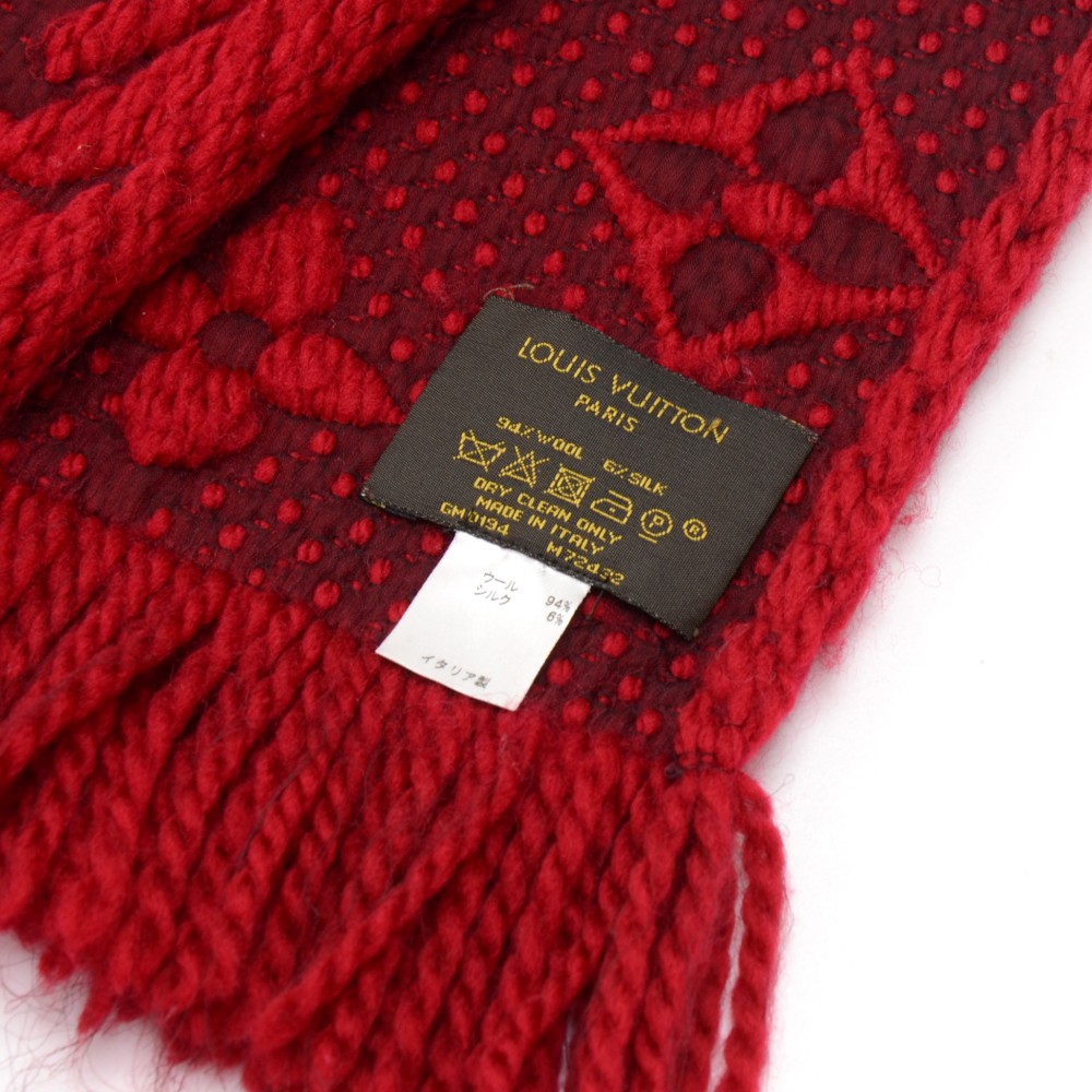 Louis Vuitton Red Wool and Silk Blend Logomania Shine Scarf at 1stDibs