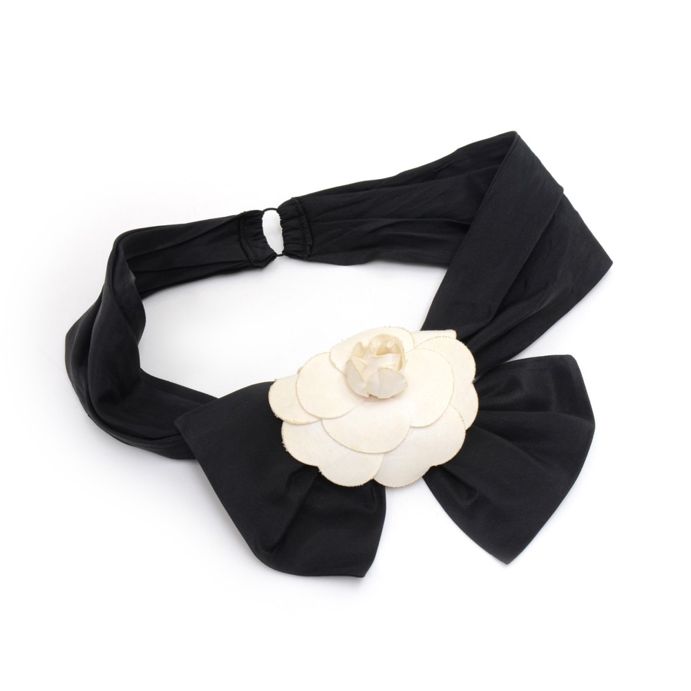 Chanel Chanel White Camellia & Black Bow Headband Hair Accessory
