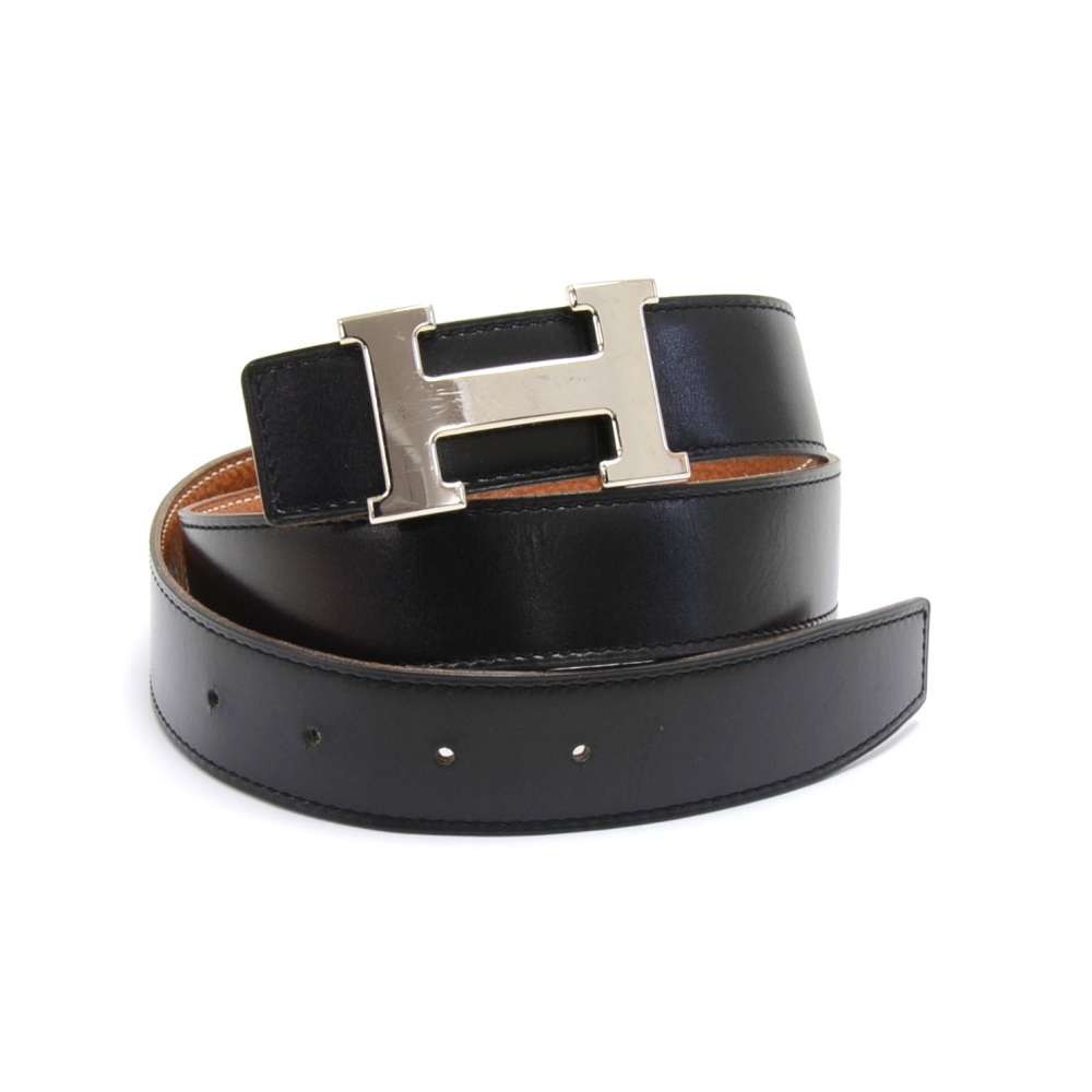 Hermes Black/Gris Etain Epsom/Chamonix Leather Constance Belt