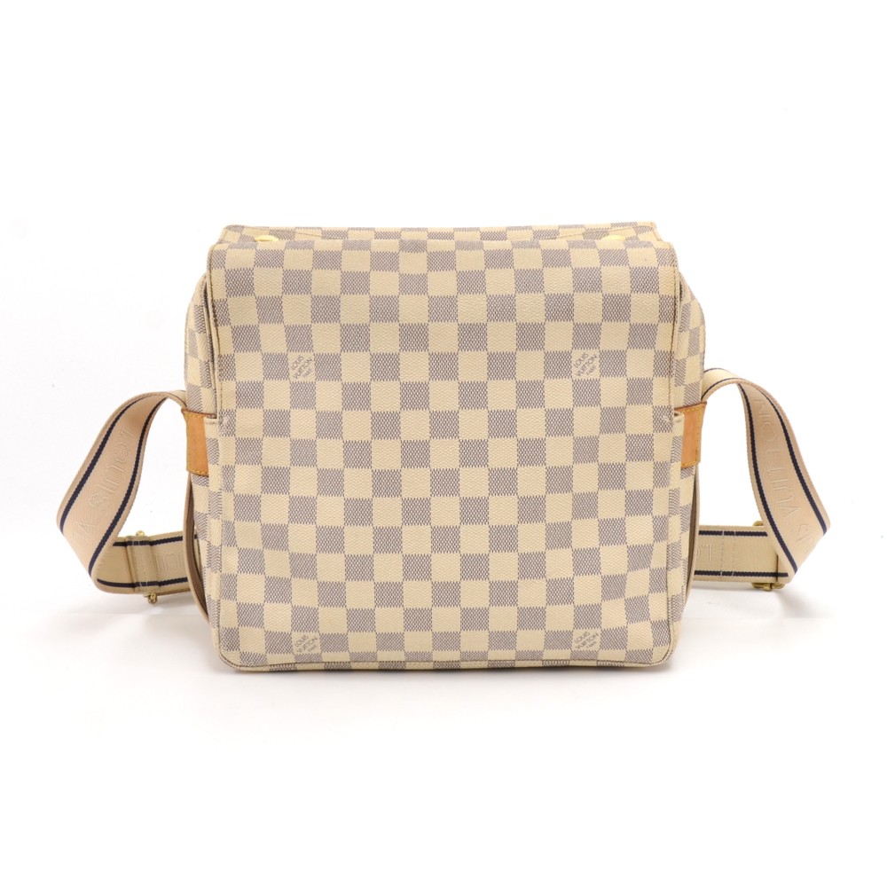 Louis Vuitton Ivory Coated Canvas Damier Azur Naviglio Shoulder Bag, the  double flaps with golden snaps, opening to two side pockets lined with  beige sold at auction on 2nd December
