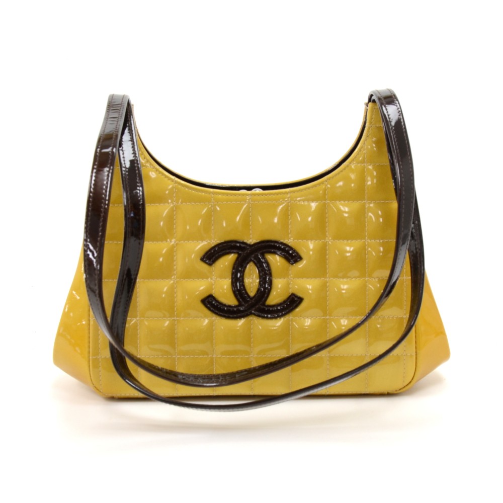 Chanel Chanel Metallic Gold Quilted Patent Leather CC Logo