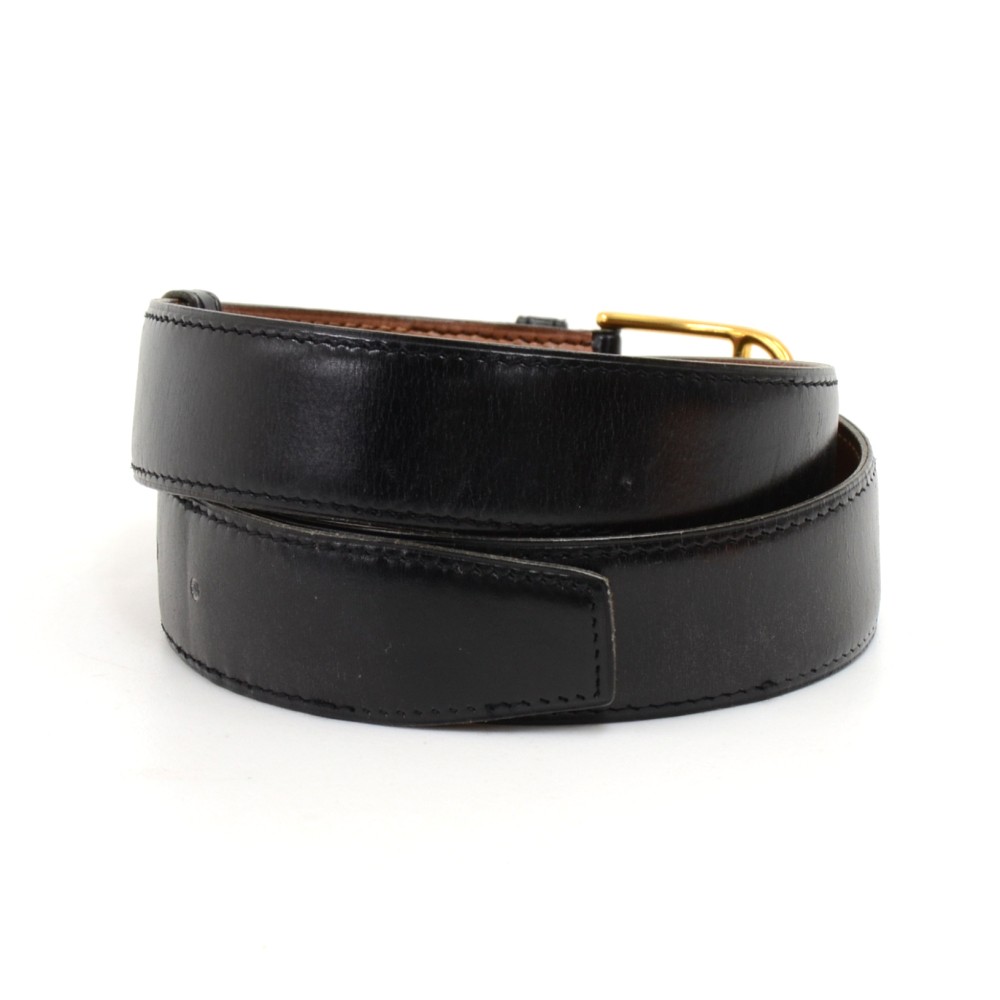HERMES Lagune Belt Buckle Leather Strap 24MM BLACK ETOUPE 75 CM – Empire  Lusso