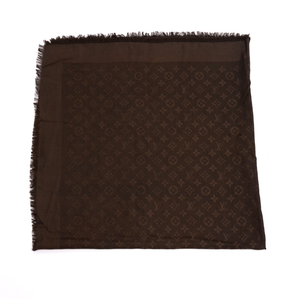 Louis Vuitton Brown Logomania Wool Scarf Dark brown Silk Cloth ref.408004 -  Joli Closet