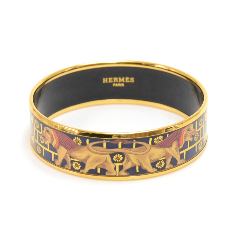 Hermes Hermes Egyptian Lion Enamel & Gold Plated Bracelet Bangle PM ...