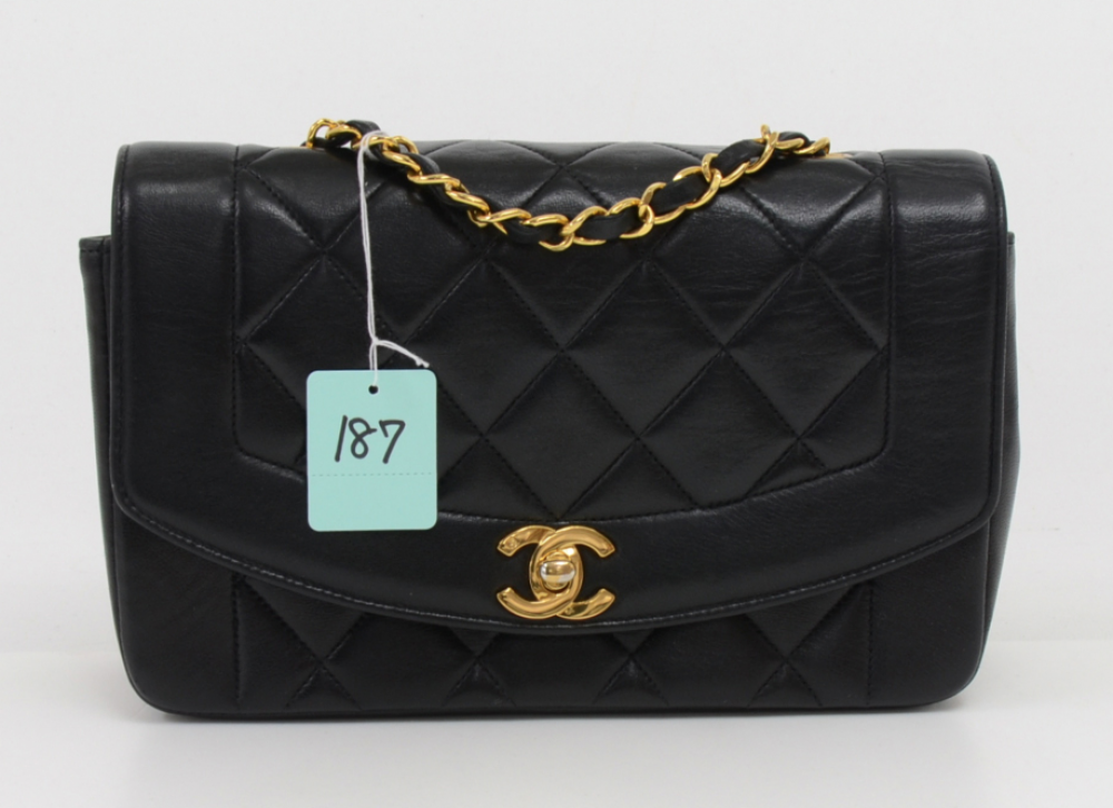 Chanel 187 Chanel 9inch Dianna Classic Black Quilted Leather Shoulder ...