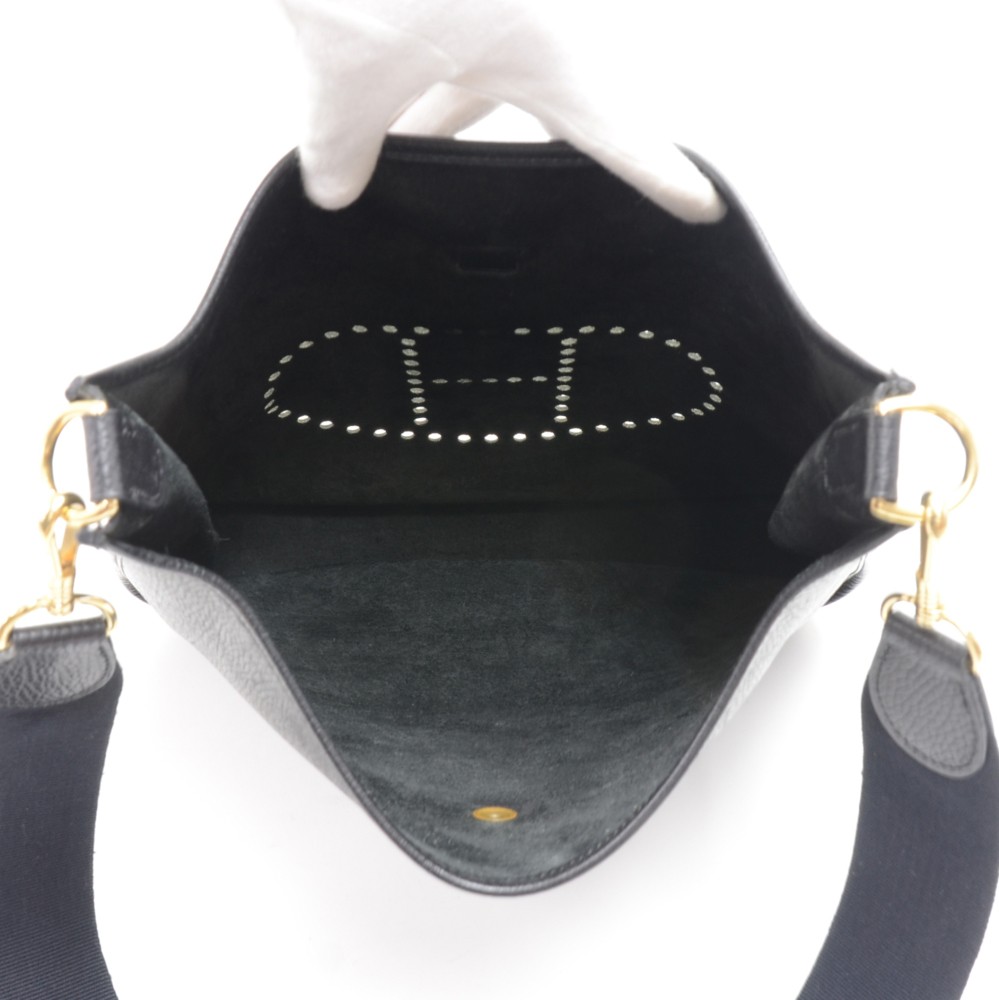 HERMES Evelyne III 29 PM Black Clemence Leather Perforated H Shoulder Bag  at 1stDibs