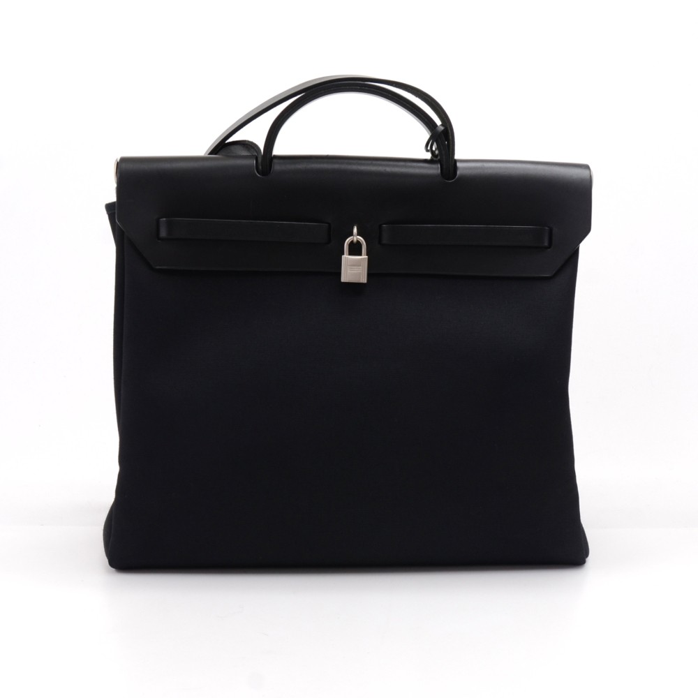 Authentic Hermes Herbag MM size Black Leather Men's bag with Replacement  Bag - SANDIA EXCHANGE