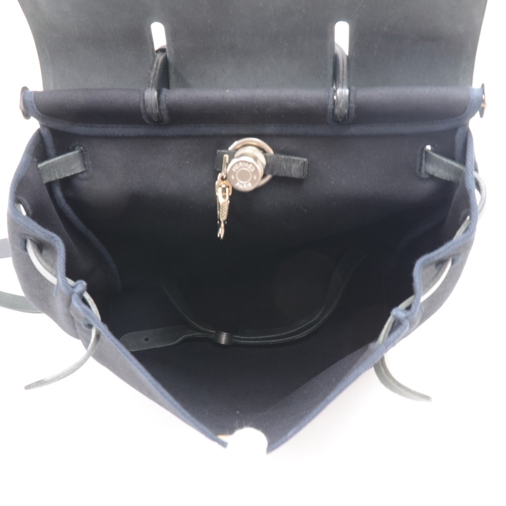HERMES Backpack Daypack Herbag Ad PM canvas/leather Black □CCarved sea –