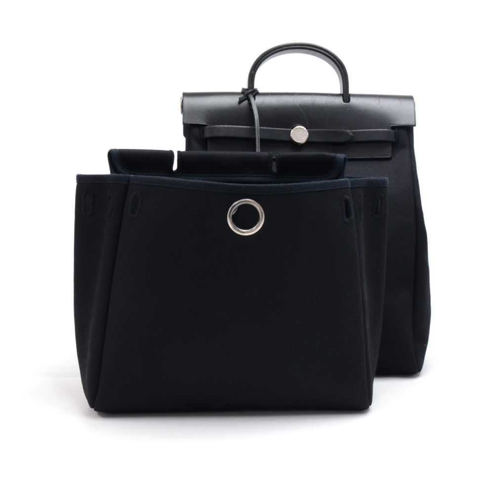 Hermes 30cm Black Canvas/Leather Herbag PM 2-in-1 Bag/Backpack - Yoogi's  Closet