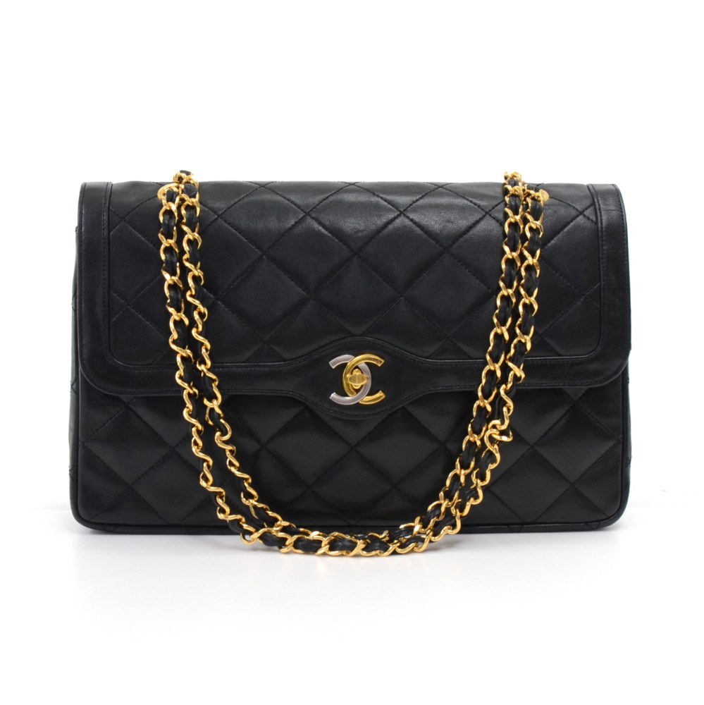 CHANEL Vintage 2.55 Quilted Leather Small Double Flap Bag Black