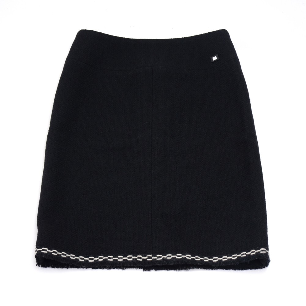 Chanel Chanel Black Wool Skirt with Fringe -Size FR 36-Fall 2004