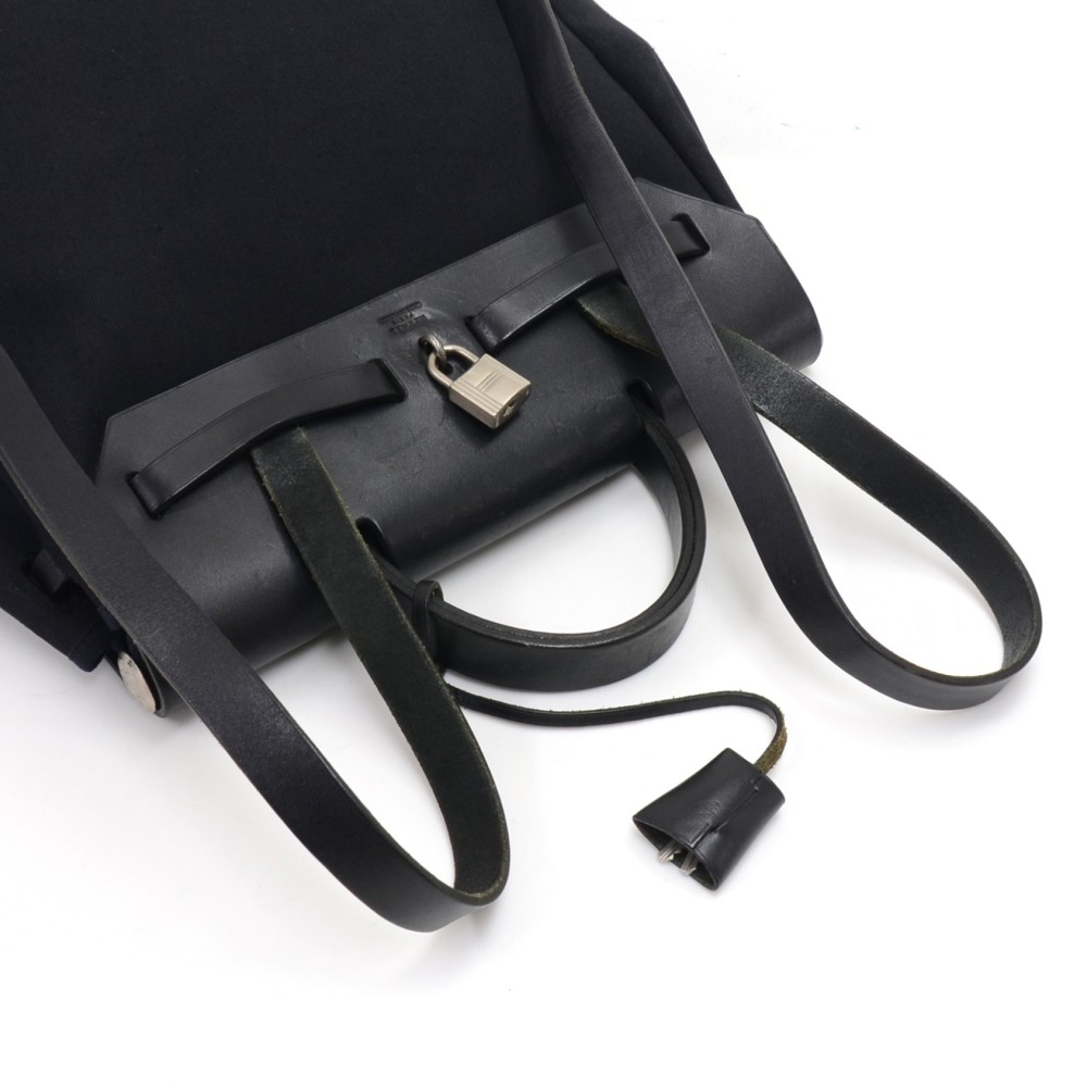 Auth HERMES Her Bag 2 in 1 Black Canvas and Leather Backpack Hand Bag  #51833
