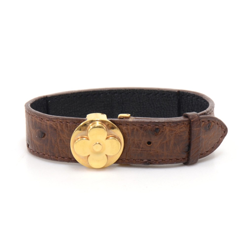 Louis Vuitton Leather bracelet monogram pattern Gold x Brown Unisex  Excellent