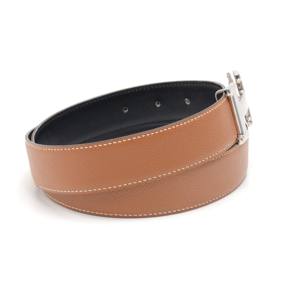 Authentic HERMES Constance Leather Belt Size 75cm 29.5" Black Brown  Box 4749E