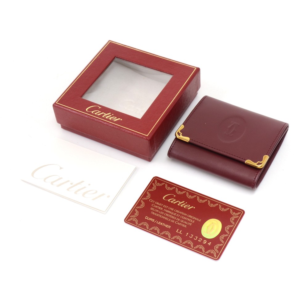 Cartier Cartier Burgundy Calfskin Leather Gold Cornered Coin Case