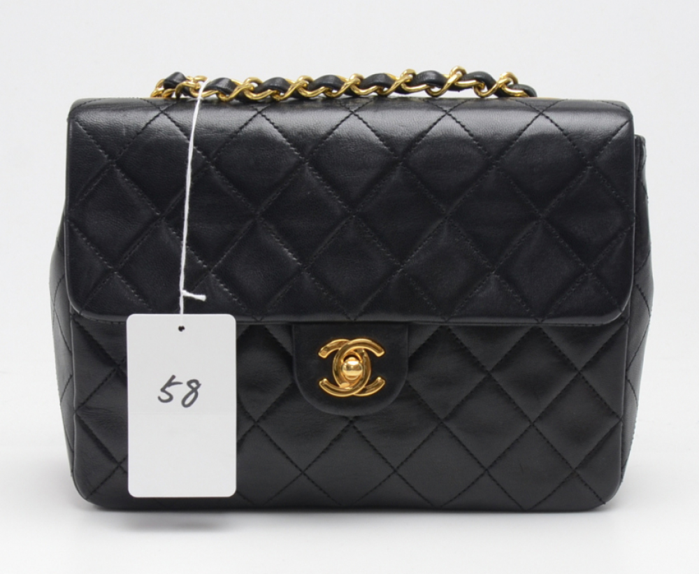 P-58 Chanel 8inch Flap Black Quilted Leather Shoulder Mini Bag