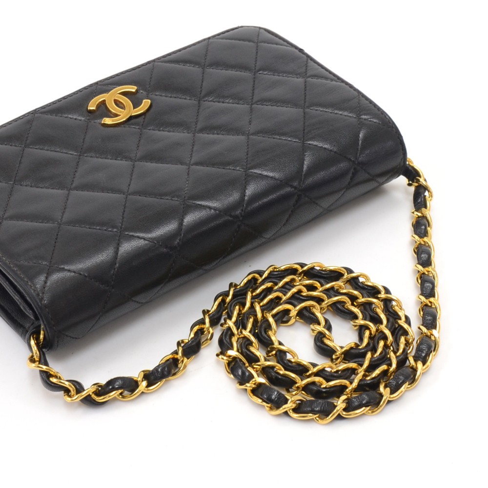 Chanel Vintage Chanel Black Quilted Leather Shoulder Flap Mini Bag Ex