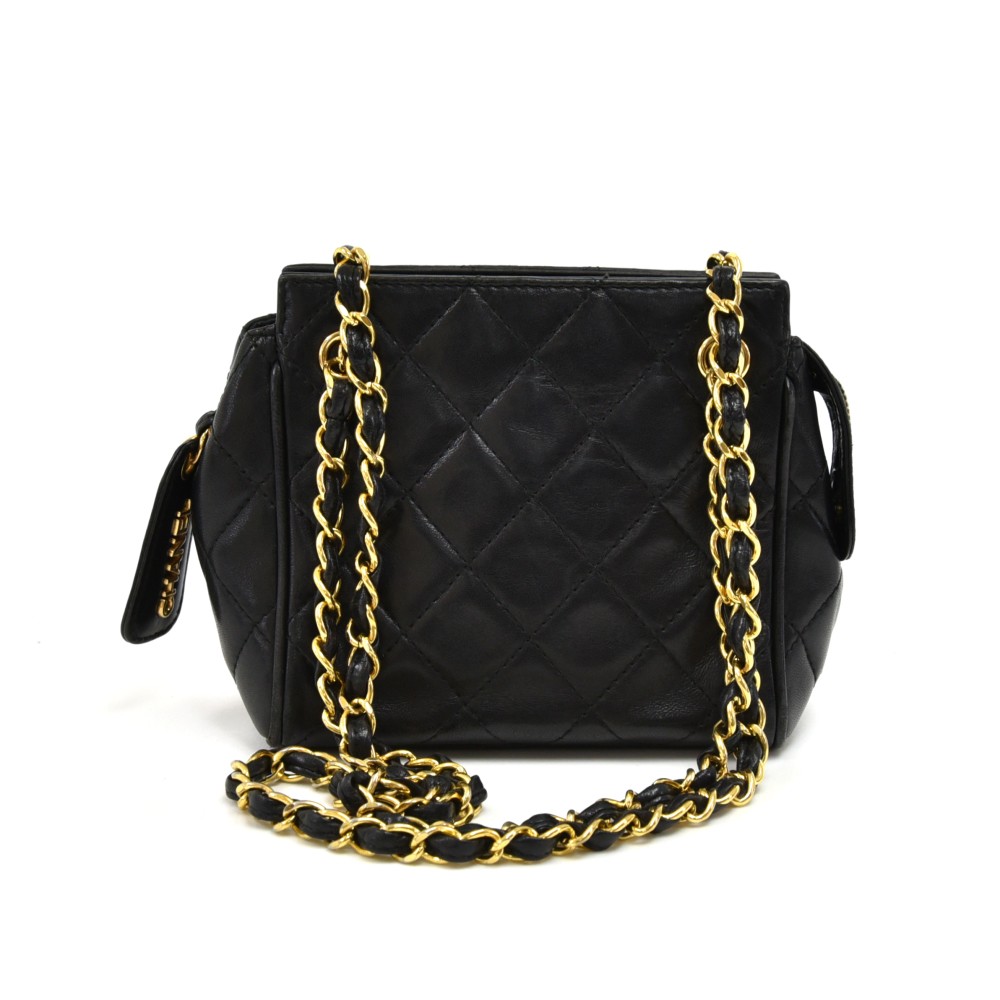 Vintage Chanel Mini Black Quilted Lambskin Leather Chain Shoulder Bag