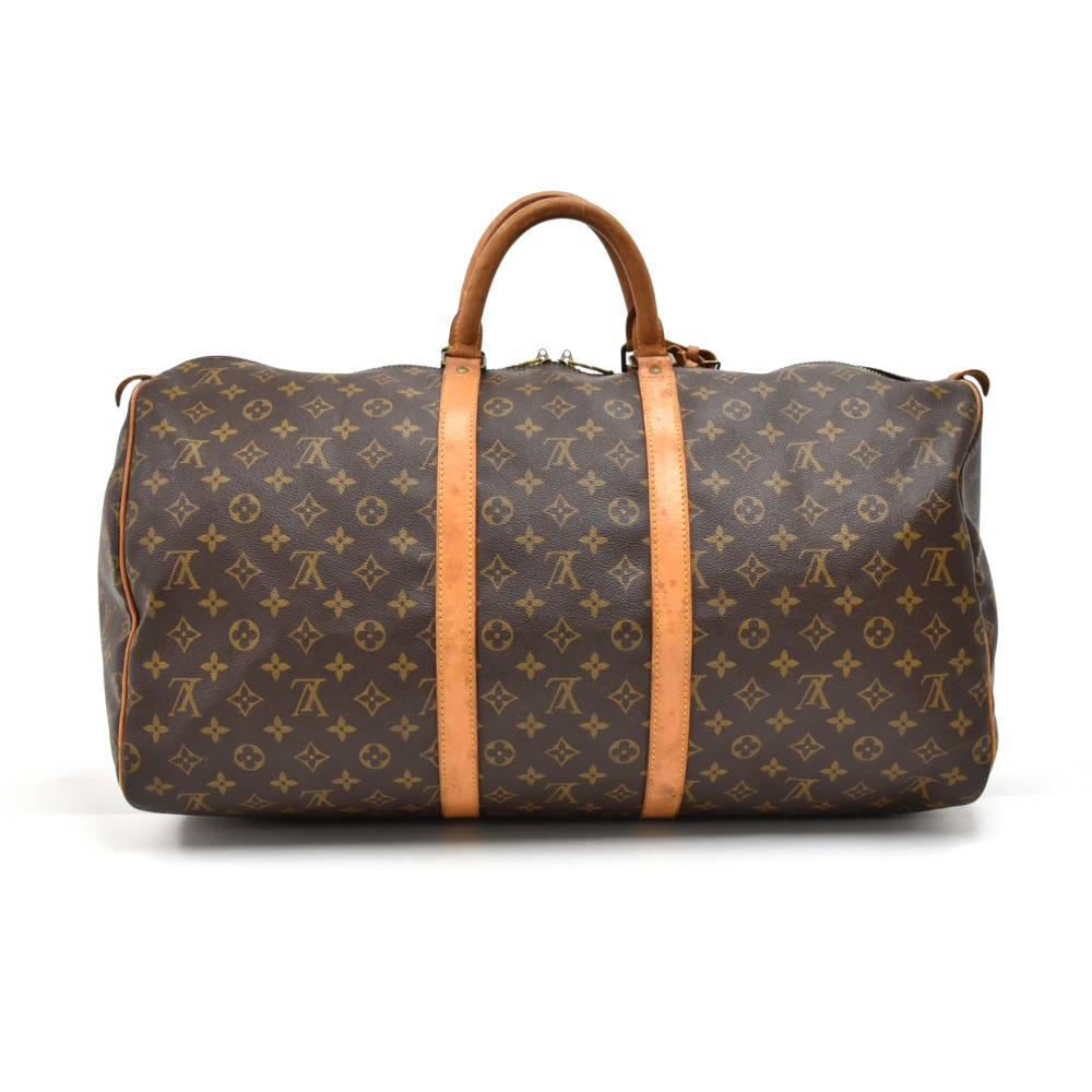 Louis Vuitton Brown Monogram Keepall 55 Travel Duffle Luggage Bag Vintage