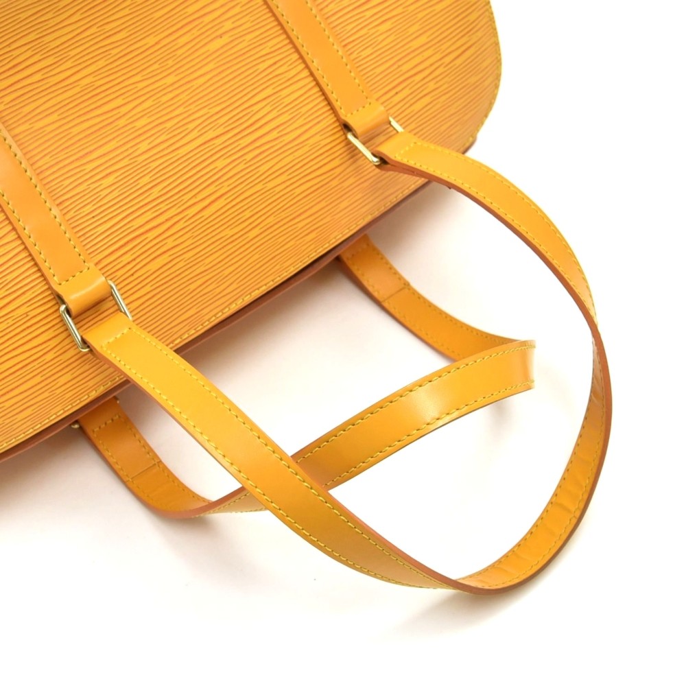 LOUIS VUITTON LV Logo Soufflot Pouch Hand Bag Epi Leather Red Gold 61JG468