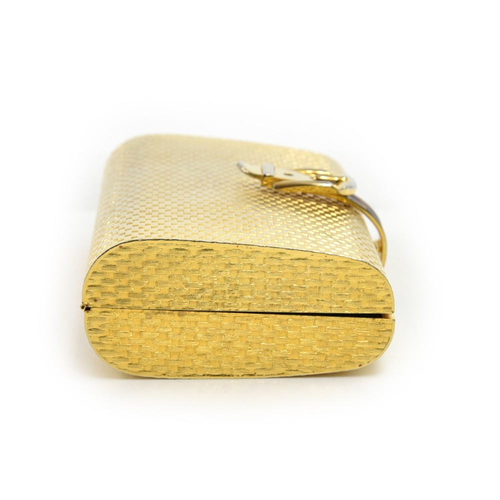 Gucci Vintage Gucci Gold Metal and Enameled Buckle Clutch Bag