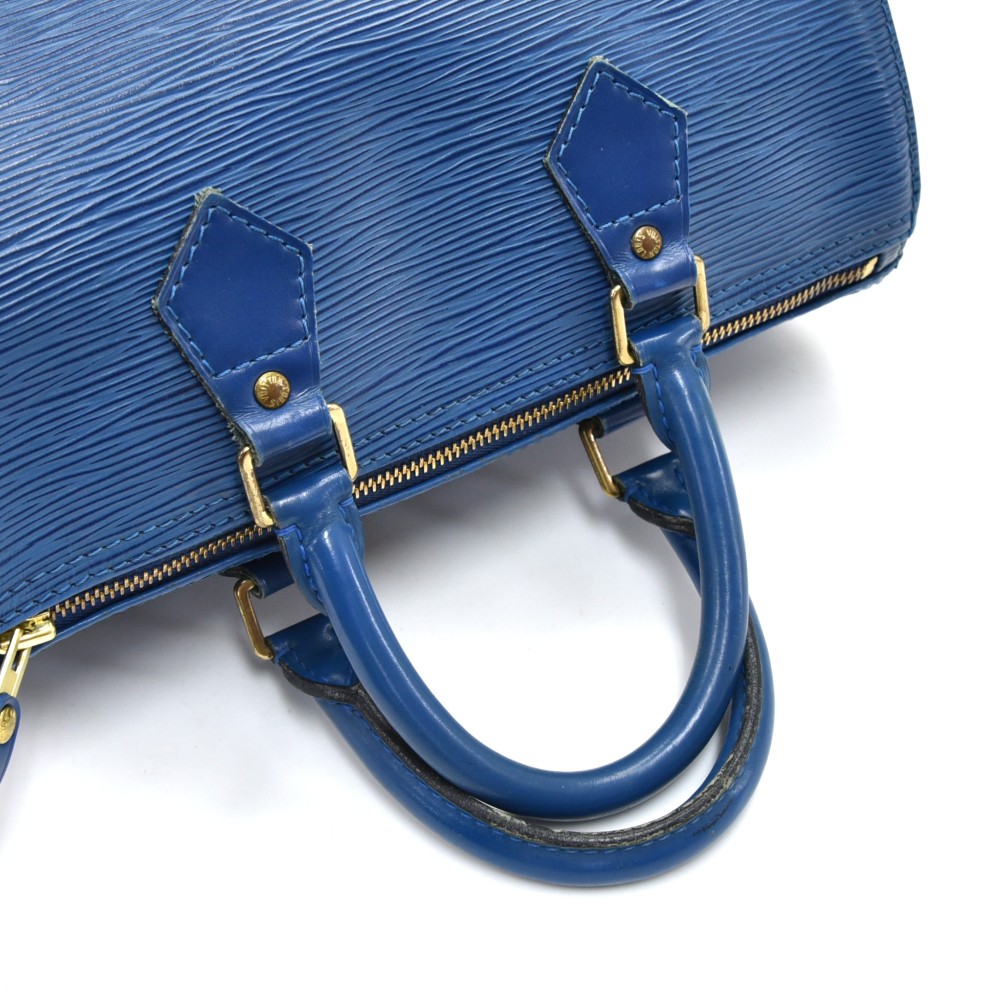 Speedy leather crossbody bag Louis Vuitton Blue in Leather - 20258380