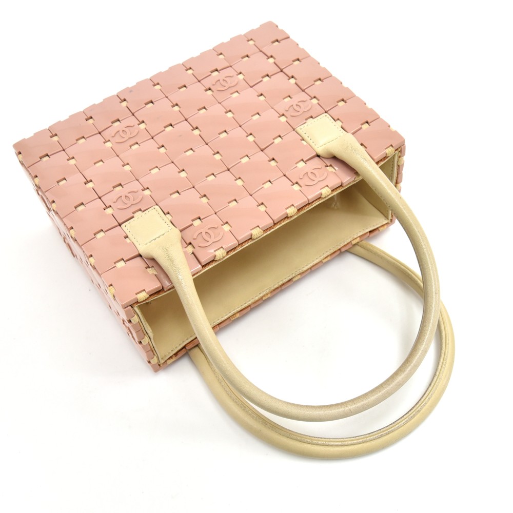 Chanel Chanel Pink CC Logo Plastic Puzzle & White Leather Handbag